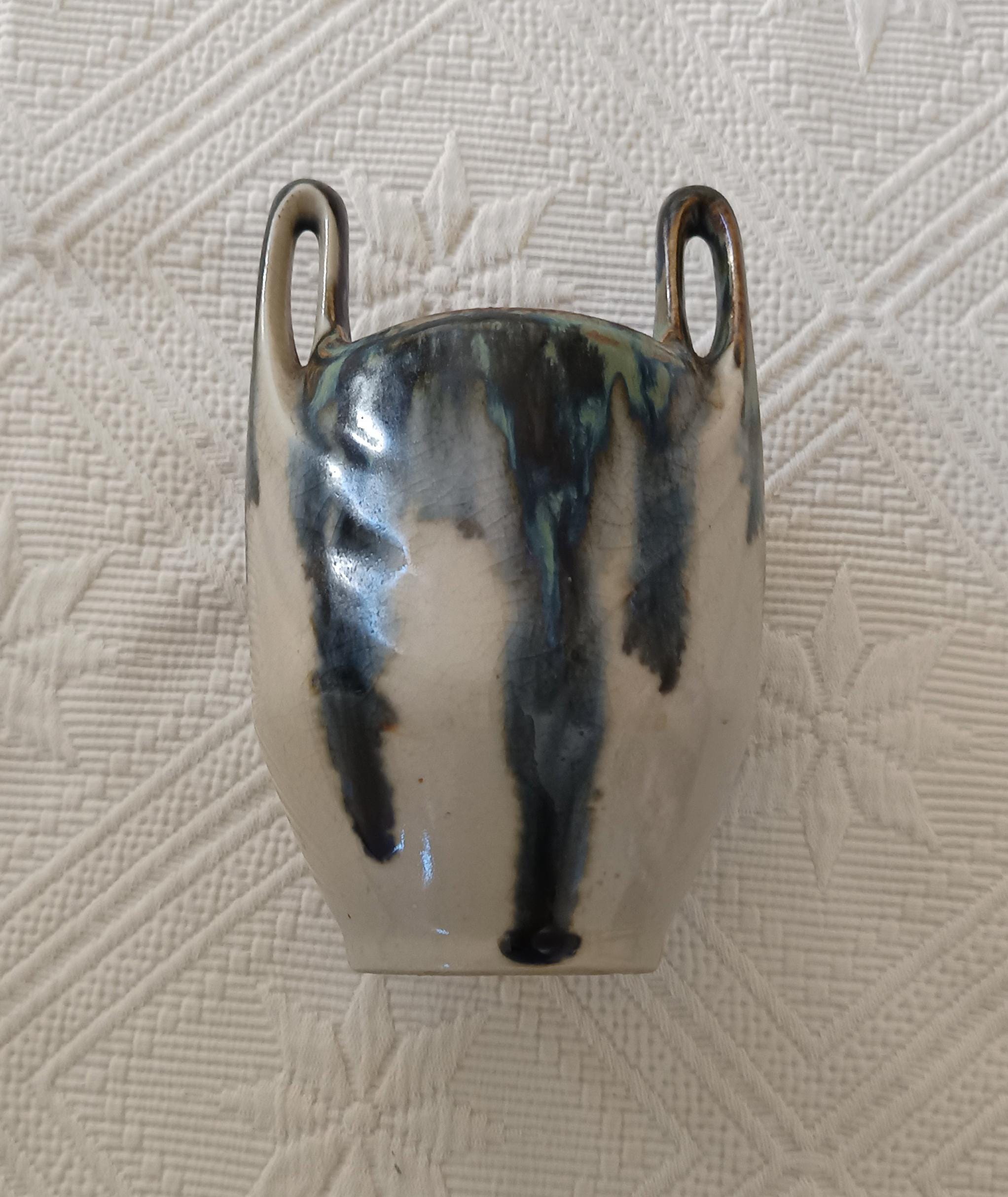 Vase art déco en grès flammé vintage artisanal signé