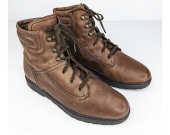 Vintage Brown Lace up leather ankle boots Women Ladies Footwear Size 40