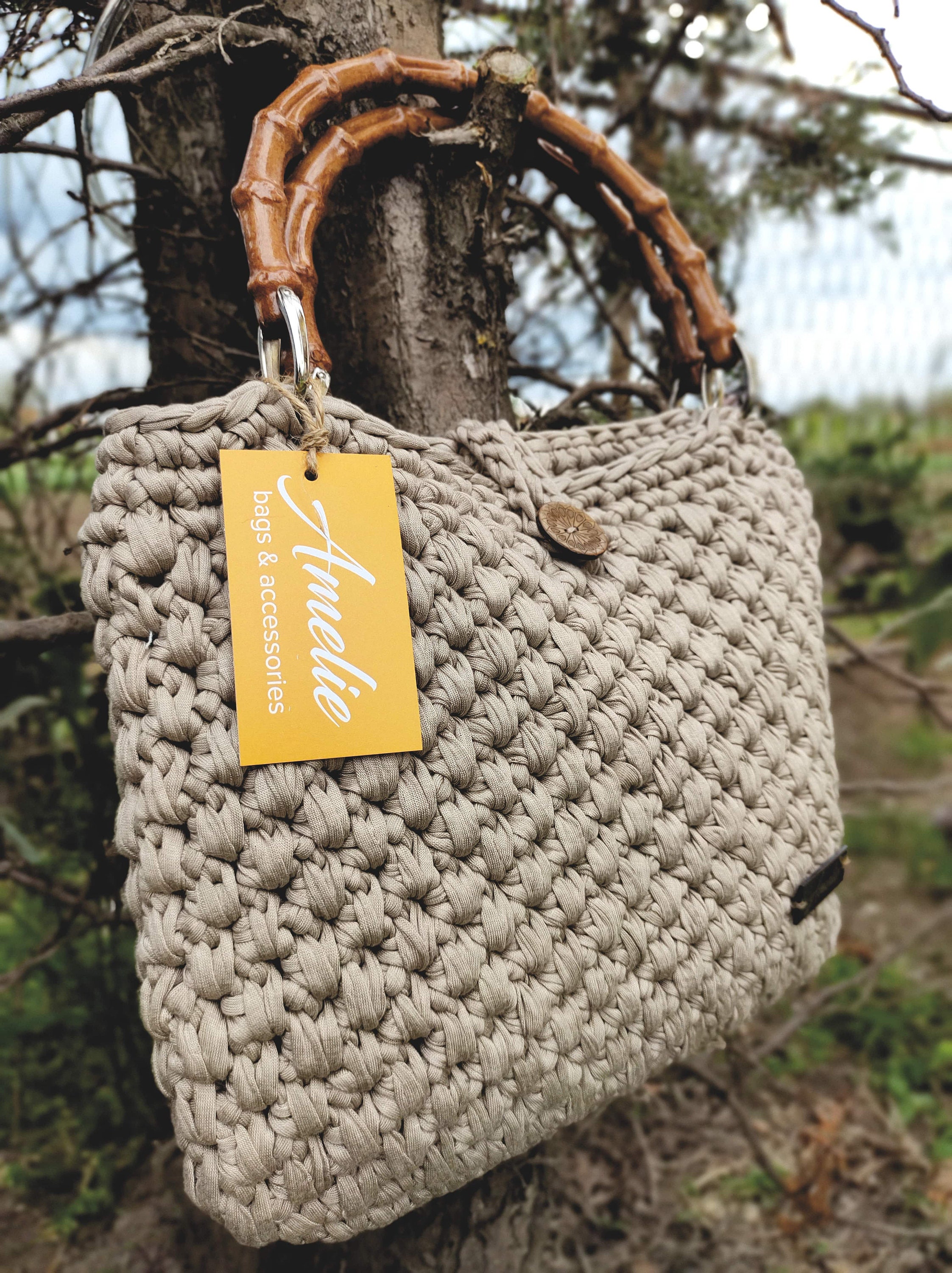 Handmade Crochet Bag Shoulder Bag Knitted Bag Tote Bag Biege Etsy