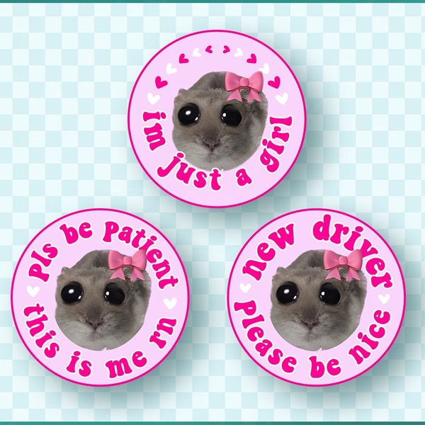 Funny Hamster TikTok Meme Bundle for Car Decals PNG - Cute New Driver Just a Girl Stickers Humorous Bumper Magnet for Car Decor Teen Gifts