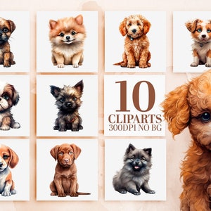 Watercolor Puppy Clipart Bundle - 10 Adorable Dog Breeds, Cute PNG Illustrations, Sublimation Files, Commercial Use, Instant Download