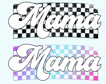 Retro Checkered Mama PNG, Trendy T-Shirt Design, Distressed Mama Sublimation, Mother's Day Gift, Neutral Aesthetic