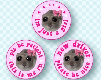 Funny Hamster TikTok Meme Bundle for Car Decals PNG - Cute New Driver Just a Girl Stickers Humorous Bumper Magnet for Car Decor Teen Gifts