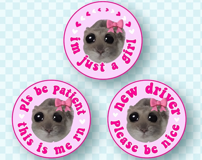 Funny Hamster TikTok Meme Bundle for Car Decals PNG - Cute New Driver Just a Girl Stickers Humorous Bumper Magnet for Car Decor Teen Gifts