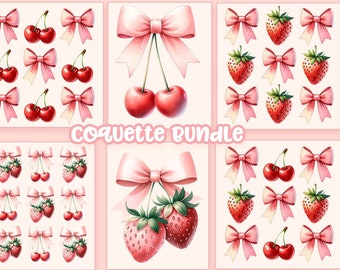 Coquette Mega Bundle Pink Bow & Strawberry PNG Bundle: Cottagecore Aesthetic, Preppy Sublimation Designs, Soft Girl Digital Download, Trendy