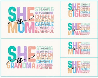 She is Mom PNG Bundle , Empowered Women Quote, Strong Mom Mother's Day PNG, Mom Life Gift for Mom, Brave Mama PNG, Mother's Day Shirt Design