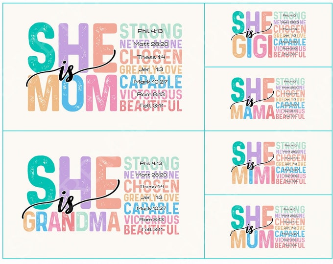 She is Mom PNG Bundle , Empowered Women Quote, Strong Mom Mother's Day PNG, Mom Life Gift for Mom, Brave Mama PNG, Mother's Day Shirt Design