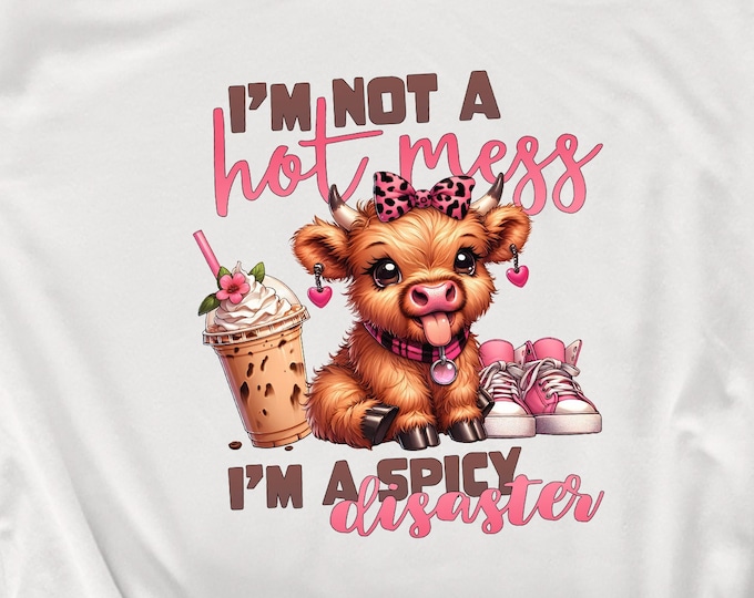 Cute Highland Cow Sticking Out Tongue PNG, I'm Not A Mess, Leopard Bow Cow, Funny Positive Design, Highland Cow T-Shirt, Instant Download