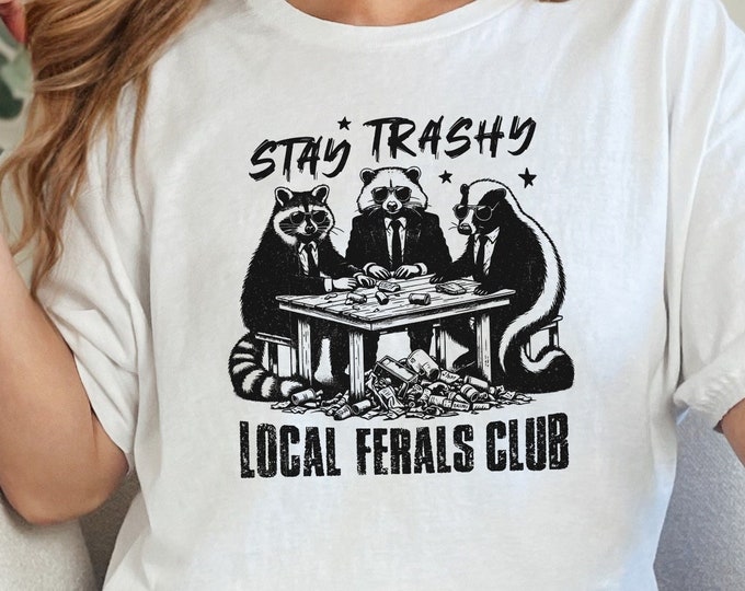 Stay Trashy PNG, Funny Raccoon Opossum Skunk, Retro Animal Design, Raccoon Squad, Humorous T-Shirt Graphic, Digital Download, Download