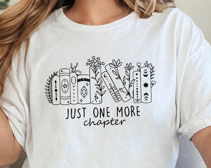 Just One More Chapter SVG, Wildflowers Book Lover Shirt Design, Celestial Witchcraft Bookshelf, Reading Teacher SVG, Floral Line Art