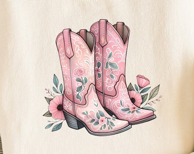 Coquette Cowgirl Boots PNG, Pink Floral Tee Clipart, Trendy Western Sublimation Design, Aesthetic Baby Tee, Cottagecore, Instant Download