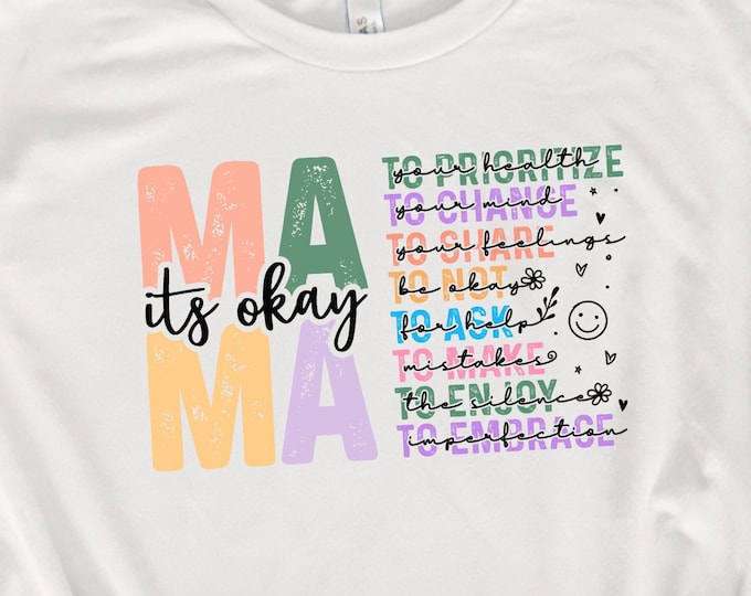 Mama It's Okay PNG, Mental Health Awareness Clipart, Inspirational Mother's Day Sublimation Design, Motivational Retro PNG, Instant Download