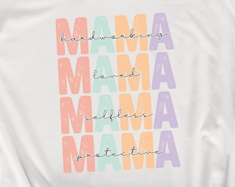Mother's Day Sublimation PNG, Trendy Mom Quote Design, Hardworking Protective Retro Mama, Pastel Aesthetic, Distressed Mama Shirt PNG