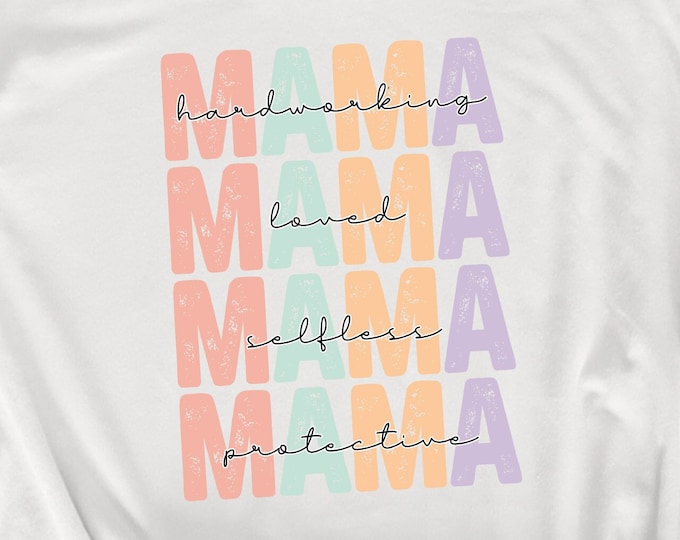 Mother's Day Sublimation PNG, Trendy Mom Quote Design, Hardworking Protective Retro Mama, Pastel Aesthetic, Distressed Mama Shirt PNG
