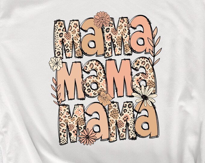 Leopard Mama Flower PNG, Retro & Boho Sublimation, Groovy Designs for Mother's Day, Floral Mama Shirt Art, Digital Download