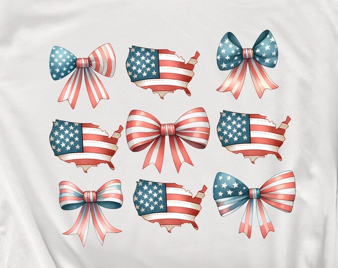 Coquette American Flag PNG, 4th of July Sublimation with Bow, Girly Patriotic Design, USA Flag, American Girl, Freedom Theme Digital Art