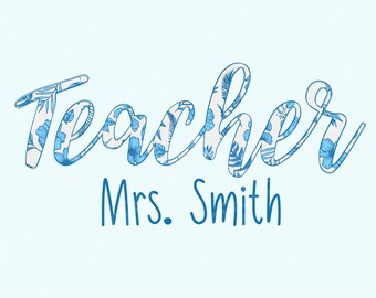 Custom Teacher Floral Png, Blue Willow Filled Design Png, Teacher Gift, Teach Love Inspire, Back To school, Teacher Appreciation