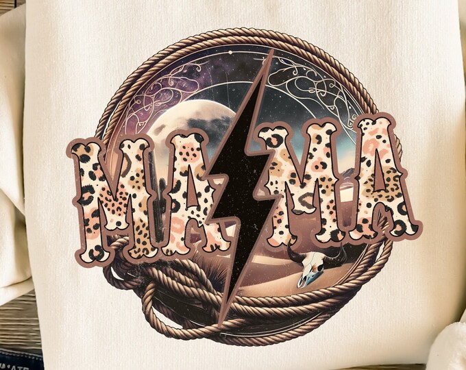 Mama Western Lightning Bolt PNG, Mother's Day Sublimation, Cowgirl & Country Designs, DTF Transfer Clipart, Floral Leopard Mama Download