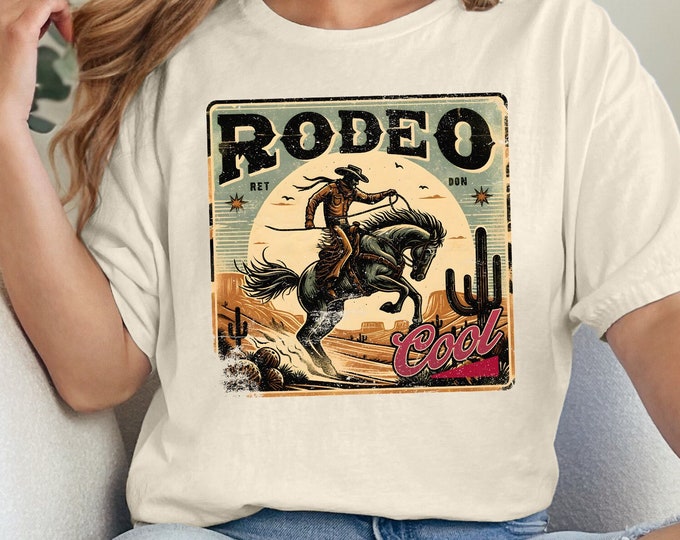 Rodeo 90s Retro Cowboy PNG: Vintage-Inspired Western Shirt Design, Digital Download for Sublimation, Trendy Texas Wild West Graphic, Unisex