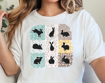 Retro Boho Easter Chic Bunny PNG, Sublimation & T-Shirt Design, Happy Easter Florals, Farmhouse Style Digital Clipart, Design DTG Heat