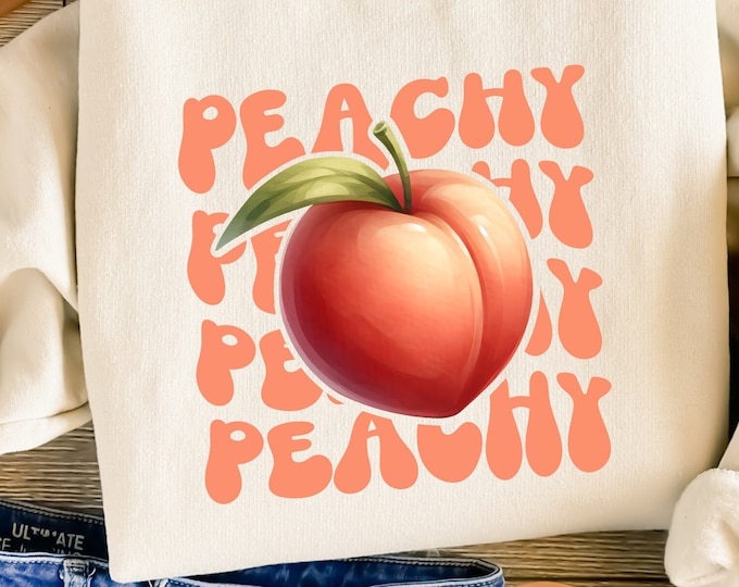 Peachy PNG, Retro Sublimation, Peach Clipart Designs, Mom Life Summer Trends, Fruit Screen Print, Y2K Baby Tee & Download