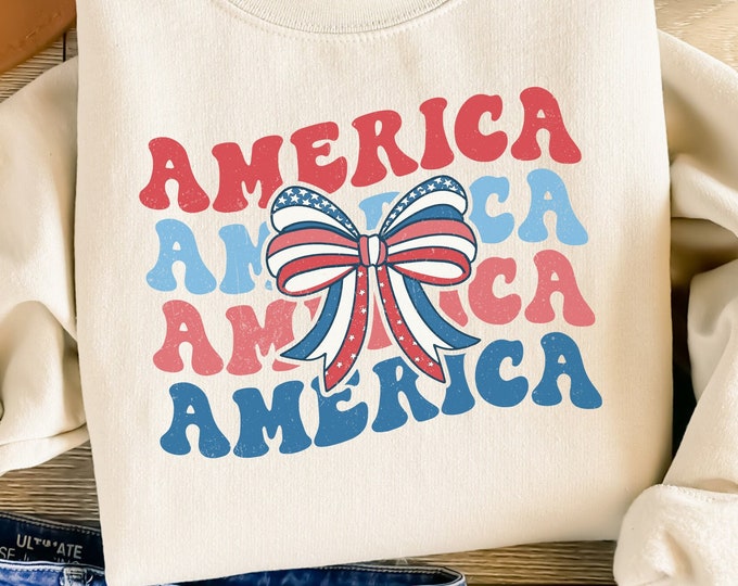 Coquette American Flag PNG, 4th of July Sublimation, USA Bow, America & Independence Day Design, American Girl, Patriotic Themes DTG