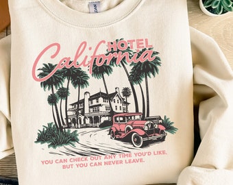 Hotel California Retro Vintage Vacation Summer Beach Sunset Eagles Western Funny & Humorous T-Shirt Graphic Transparent PNG Digital Download