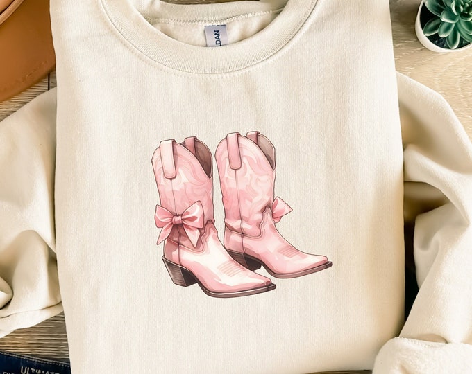 Coquette Cowgirl Aesthetic PNG Bundle, Pink Ribbon & Bow Tee, Western Boots, Trendy Sublimation Designs, Y2K Graphic Baby Tee, Cottagecore