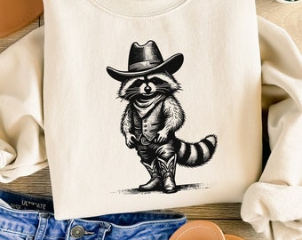 Western Raccoon PNG, Vintage Distressed Animal Lover Designs, Trash Panda & Cowboy Retro Graphics, Funny Weirdcore, 90s Tee Download