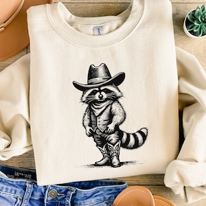 Western wasbeer, png, vintage ontwerpen voor noodlijdende dierenvrienden, retro-graphics van vuilnispanda en cowboy, grappige weirdcore, T-shirt uit de jaren 90 downloaden