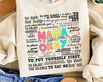 Mama It's Okay PNG Inspirational Mother's Day Quote, Mental Health Awareness, Motivational Clipart, Digital Watercolor, Instant Download