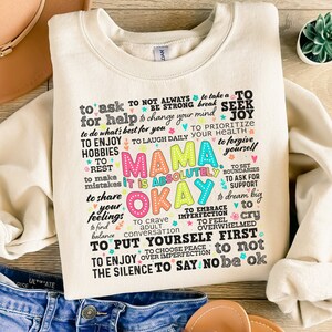 Mama It's Okay PNG Citação inspiradora do Dia das Mães, Conscientização sobre saúde mental, Clipart motivacional, Aquarela digital, Download instantâneo