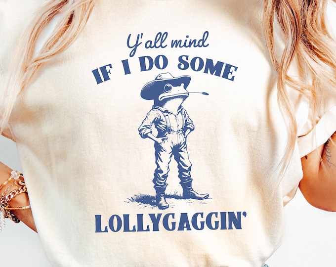 Y'all Mind If I Do Some Lollygagging? Funny Frog and Toad PNG, Meme Graphic, Vintage Retro 90s Digital Download, Sarcastic and Self Care