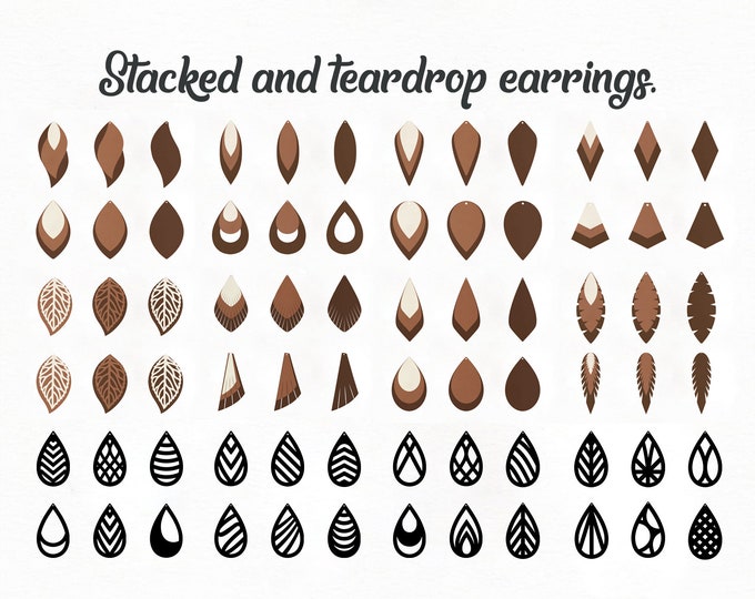 Earrings SVG - Tear Drop SVG - Pendant SVG - Earrings Bundle - Leather Earring - Jewelry Laser Cut Template - Commercial Use - Vector