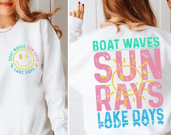 Boat Waves Sun Rays Lake Days PNG, Summer Sublimation Design, Retro Summer Beach PNG, Colorful Summer Shirt Graphics, Instant Download