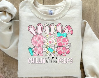 Chillin with My Peeps PNG: Trendy Easter Bunny Sublimation & Shirt Design, Instant Download for Easter Day, Festive Apparel