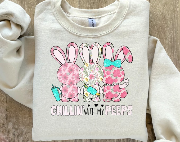Chillin with My Peeps PNG: Trendy Easter Bunny Sublimation & Shirt Design, Instant Download for Easter Day, Festive Apparel