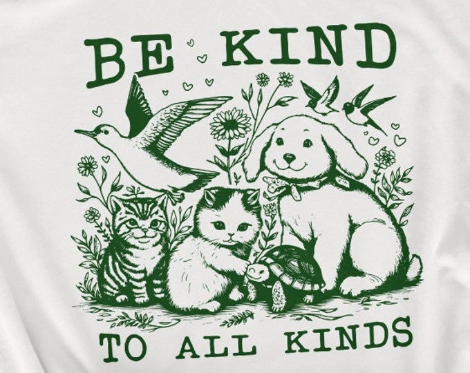 Be Kind to All Kinds Vintage Line Art Animals PNG, Retro Be Kind png, Mental Health Awareness PNG, Sublimation Instant Download