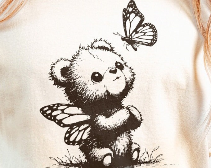 Adorable Grizzly Bear with Butterfly Wings PNG, Vintage Animal Sketch, Cute Self Care & Sarcastic Sayings, Funny Tshirt Quotes Download