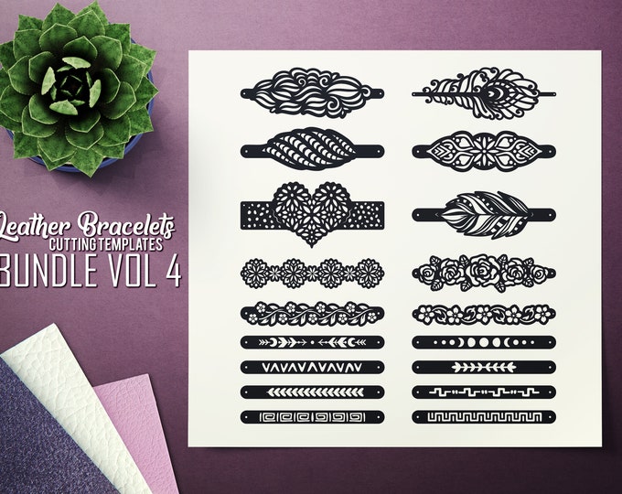 Leather Bracelet SVG - VOL 4 Bundle -  Cuff Bracelet - Leather Bracelet - Cutting Template - Leather Jewelry Templates Cut Files Laser DXF