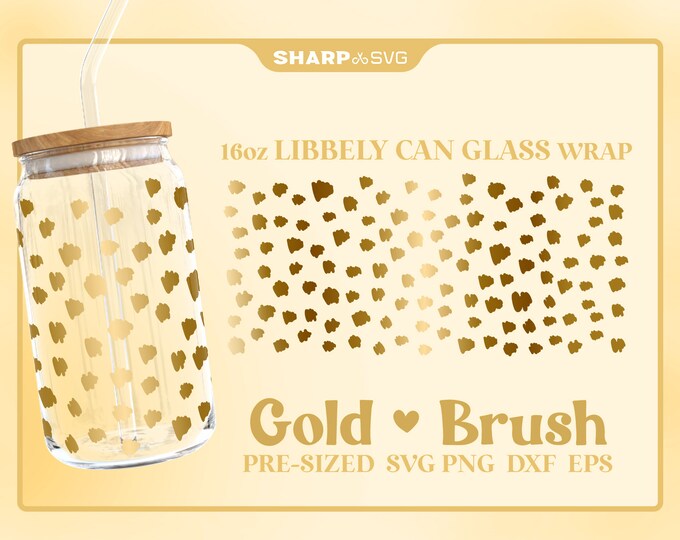 Gold Brush SVG Can Glass Wrap SVG • 16oz Glass Beer Can Cutfile • Can Template • digital files dxf eps png • Cricut • Silhouette