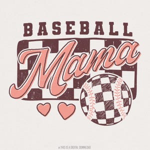 Retro Baseball Mama PNG, noeud de baseball, coquette de baseball, motif en sublimation à carreaux, coup de pinceau, jour du match, téléchargement numérique