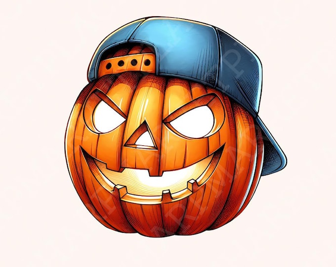 Boy Pumpkin PNG, Pumpkin Ballcap Design, Halloween, PNG Digital Art Download, Sublimation, Instant Download