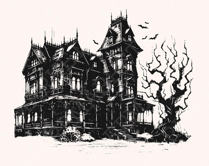 Spooky Halloween Haunted House Png, Retro Fall Sublimation, Haunted Mansion png Files, Halloween Shirt Png, Creepy Clipart, Sublimation
