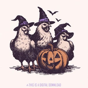 Poulets effrayants Halloween PNG, PNG automne, Clipart automne, design par sublimation, design poulet, poulet sorcière, automne citrouille, saison effrayante PNG