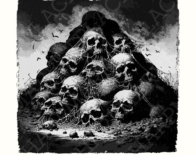 Gothic Skull Mountain PNG, Dark Aesthetic Digital Art, Horror Sublimation Design, Spooky Skull Pile, Halloween Decor, Macabre Artwork
