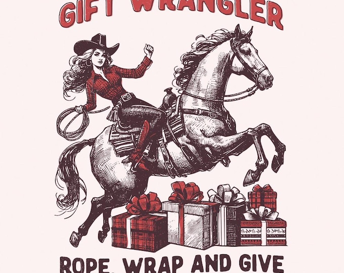 Retro Christmas Cowgirl PNG, Western Christmas Digital Download, Vintage Cowboy Santa, Sublimation Designs, Funny Small Town Holiday Art