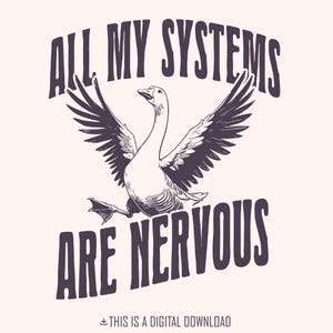 All Of My Systems Are Nervous PNG, Funny Anxiety Humor, Silly Goose PNG, Anxiety Quote, Trendy Sticker PNG, Quirky Goose, Popular png
