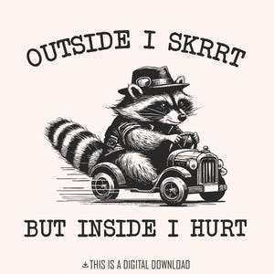 Por fora eu skrrt, mas por dentro eu machuco png PNG, design de camiseta engraçada de guaxinim, camiseta de panda de lixo, camisetas fofas de guaxinim, ditados sarcásticos de autocuidado