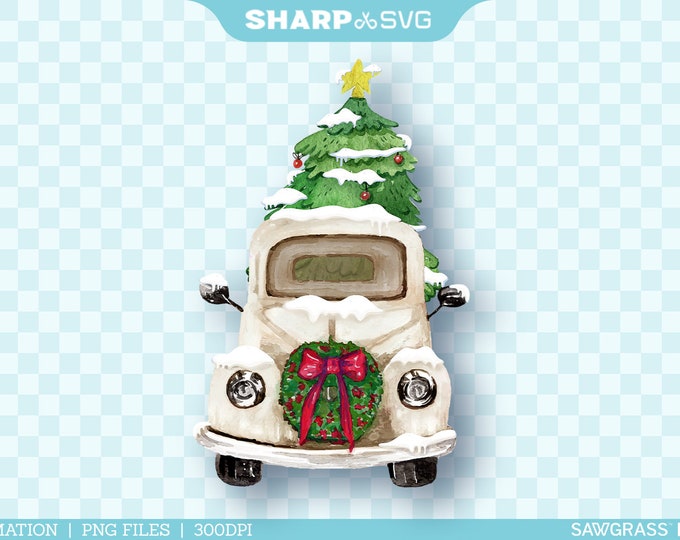 Christmas Tree Truck PNG -  Sublimation Design - Christmas Gifts PNG - White Christmas Truck - Hand Drawn Watercolor - Sublimation